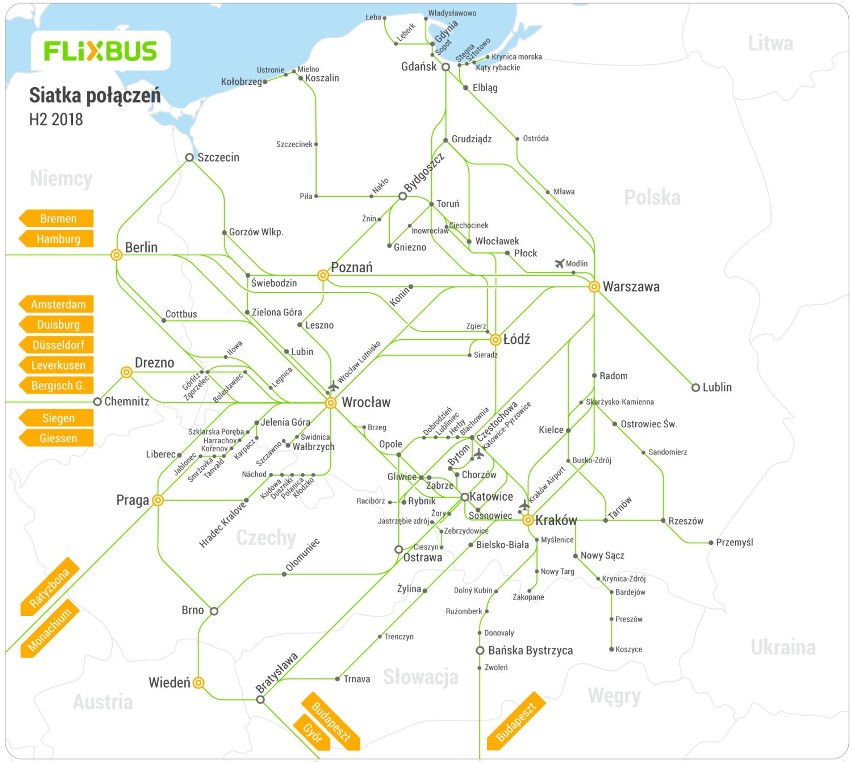 Siatka połączeń FlixBus w Polsce