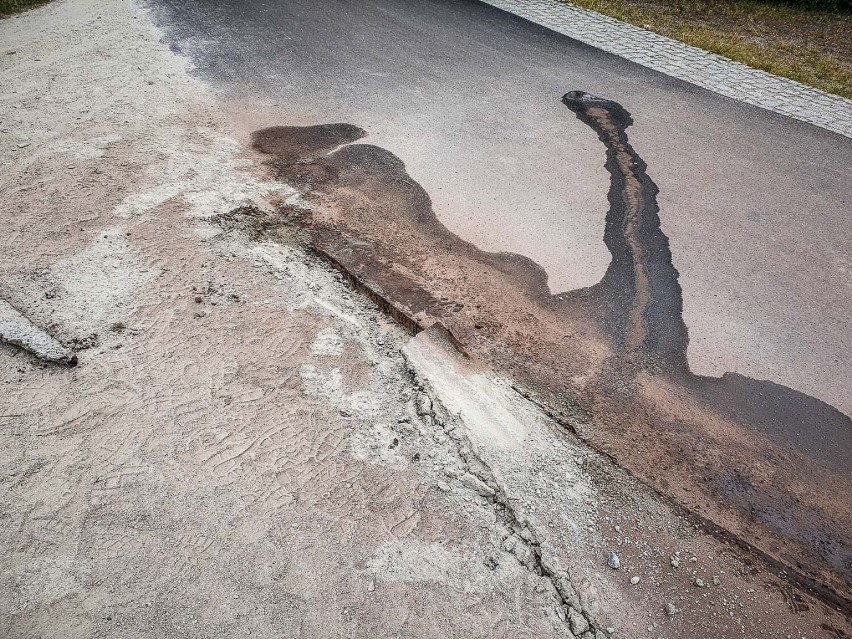 Wycinanie asfaltu w parku Jonstona w Lesznie