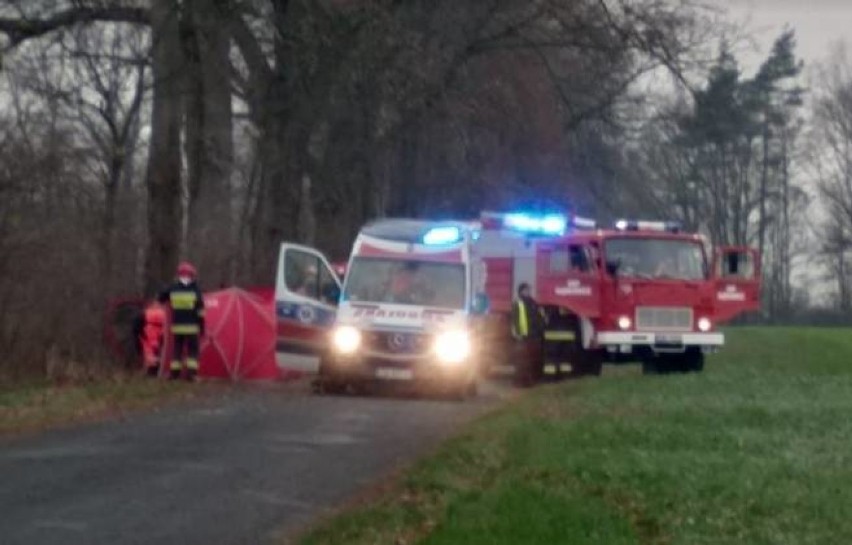 Wypadek śmiertelny. Młoda kobieta z powiatu ostrowskiego wjechała w drzewo, mimo reanimacji nie przeżyła zderzenia