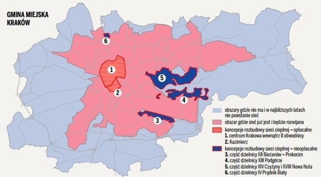 Według planów zaprezentowanych wczoraj przez MPEC, znaczna część Krakowa w najbliższych latach nie ma szans na podłączenie do sieci