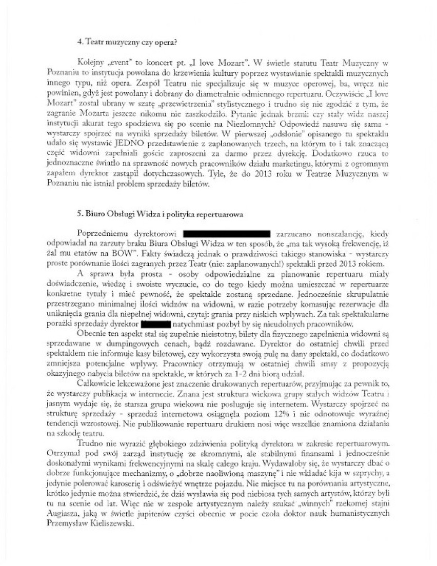 List związkowców w sprawie Teatru Muzycznego w Poznaniu