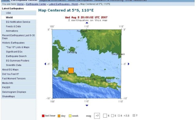 Screenshot strony http://earthquake.usgs.gov