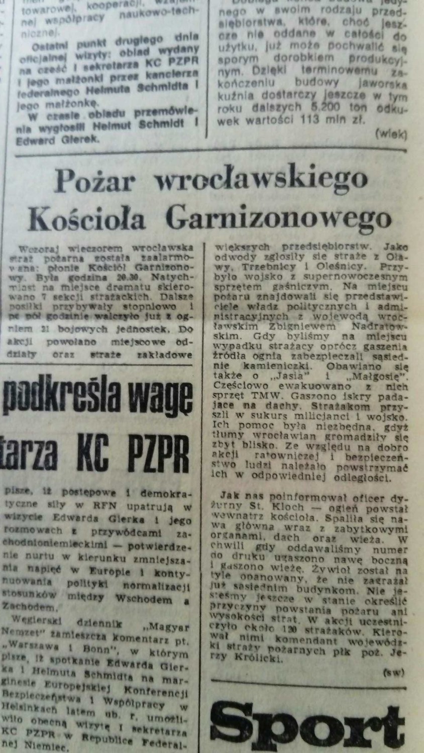 Wrocław. 9 czerwca 1976 roku. Kościół garnizonowy w płomieniach!