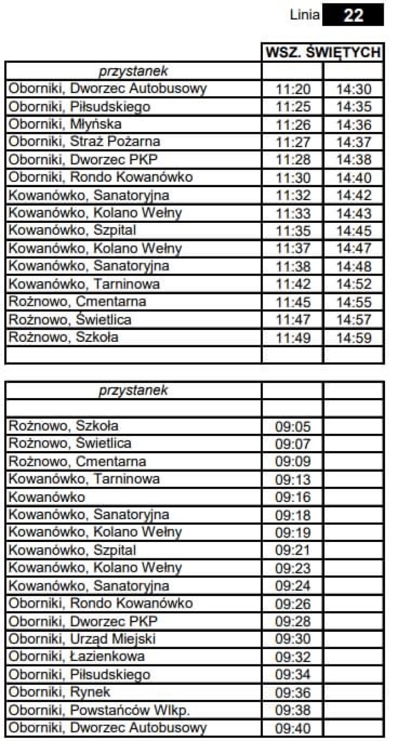 Świąteczny rozkład jazdy na Uroczystość Wszystkich Świętych