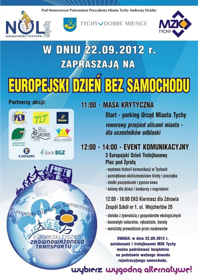 Plakat promujący imprezę w Tychach na Europejski Dzień Bez Samochodu