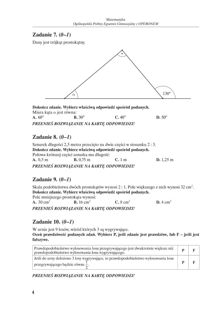 Próbny egzamin gimnazjalny 2018 OPERON: matematyka