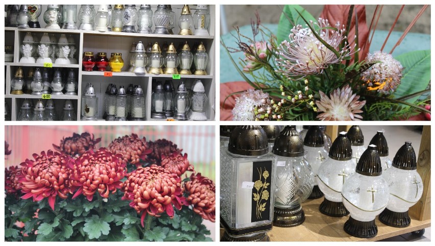 Takie wiązanki, znicze i kwiaty można kupić w kwiaciarniach przy ul. Cmentarnej w Kutnie