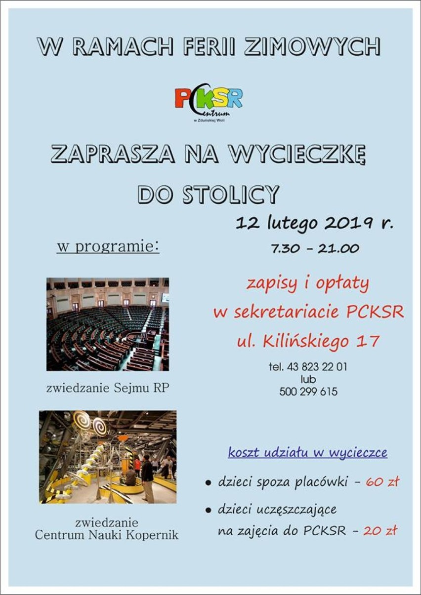Ferie 2019 w Zduńskiej Woli, Szadku, Zapolicach i gminie Zduńska Wola