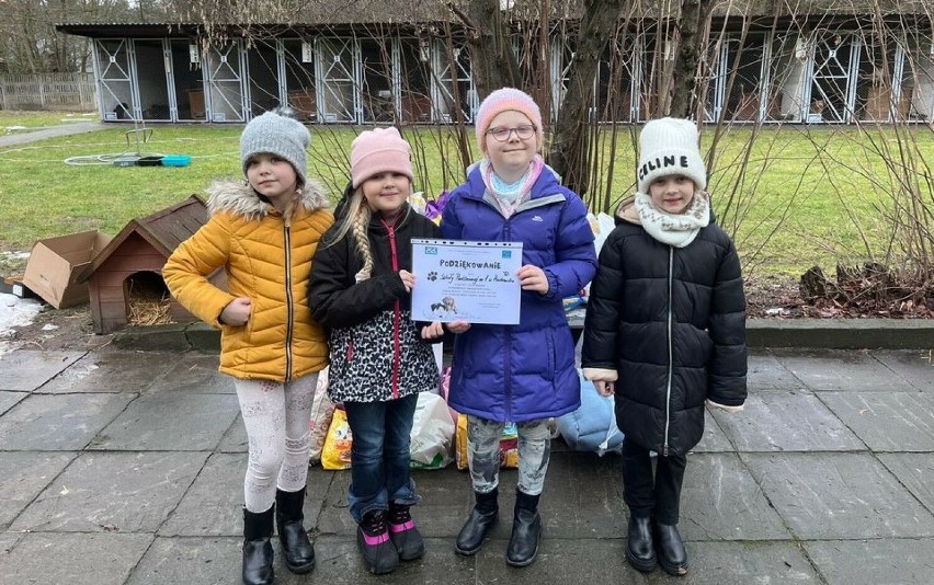 Dzieci z PSP 7 w Radomsku przekazały dary dla zwierząt ze schroniska