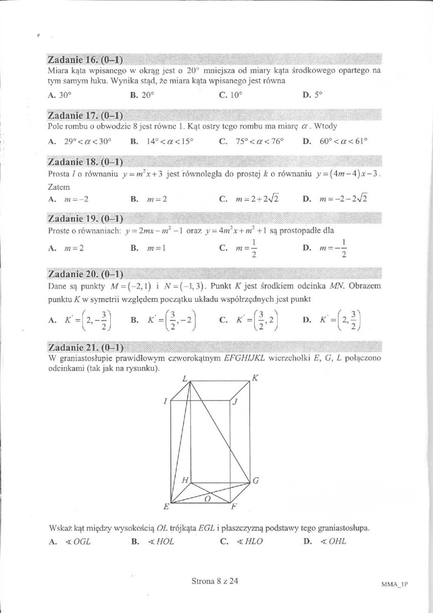 Matura matematyka arkusz poziom podstawowy - liceum