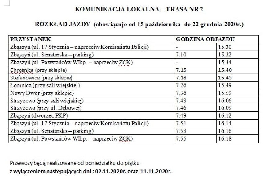 Gmina Zbąszyń: Aktualny rozkład jazdy komunikacji miejskiej w Zbąszyniu