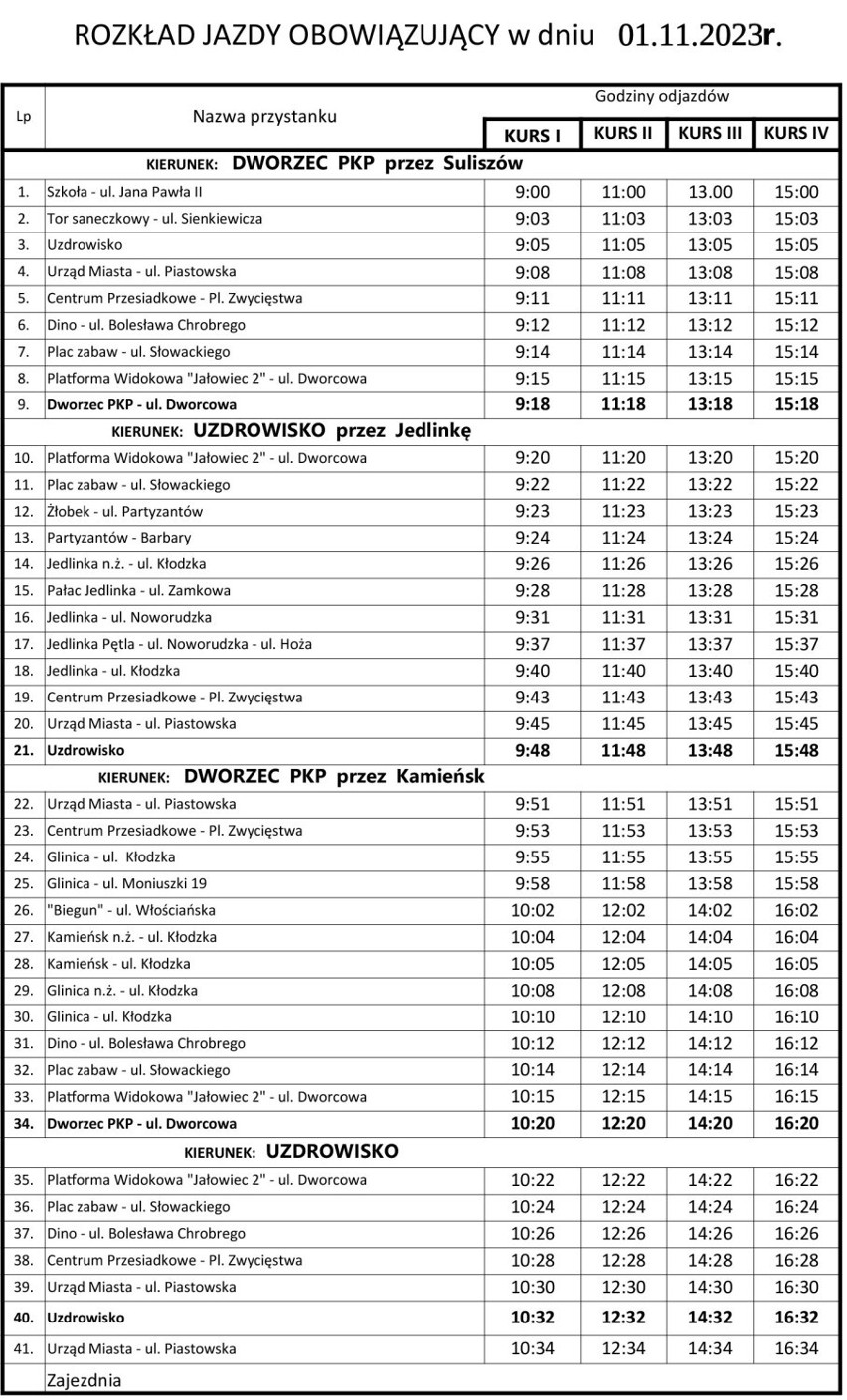 Rozkład jazdy autobusu Szarlotka 1 listopada