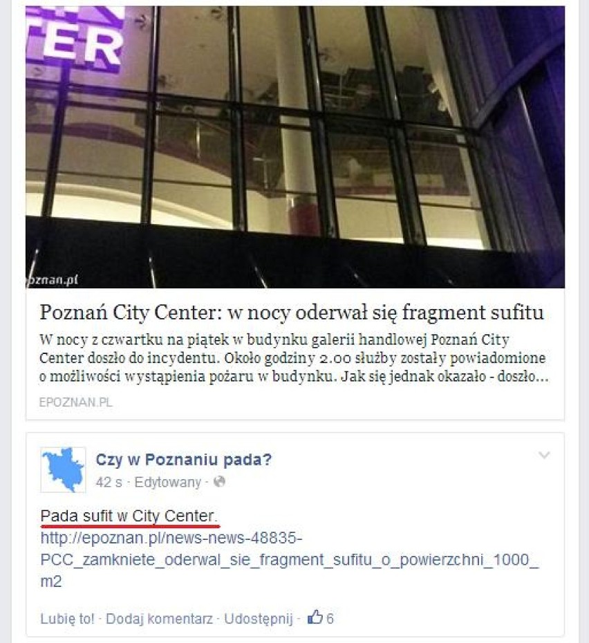 Czy w Poznaniu pada?

Pada sufit w City Center



Zobacz:...