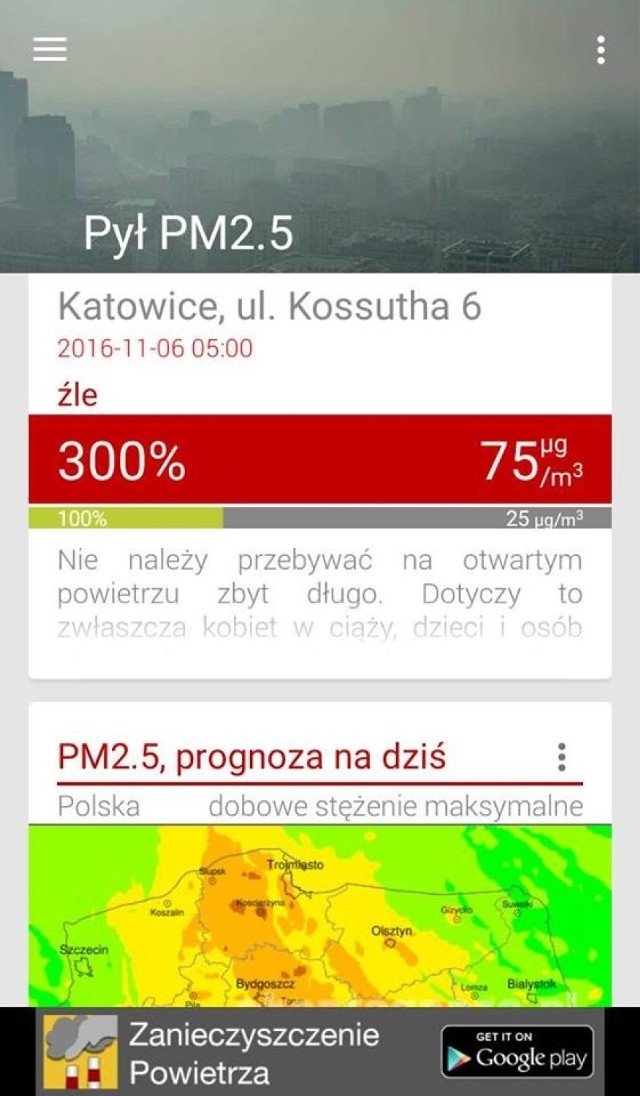 Smog na Śląsku: W środę 9 listopada w Katowicach i innych miastach Śląska gęsta mgła, która zwiększa poziom złej jakości powietrza. Oto wyniki w poszczególnych miastach