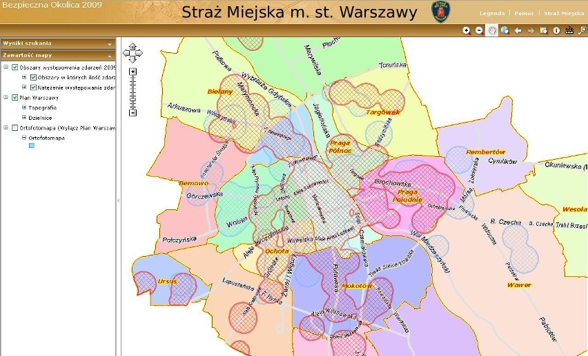 Screen mapy - mapa.strazmiejska.waw.pl