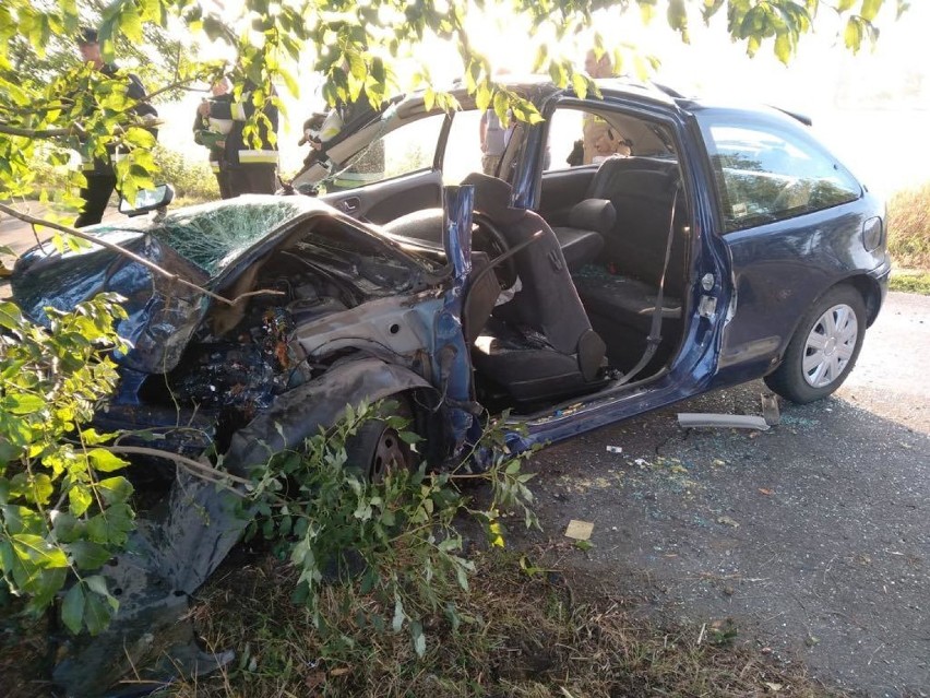 18 latka rozbiła auto na drzewie między  Jezierzycami  a Zbarzewem. Trzy osoby w szpitalu [ZDJĘCIA]