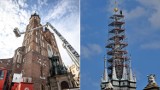 Kraków. Na szczycie wieży hejnałowej bazyliki Mariackiej pojawiła się potężna konstrukcja. Rusztowanie pomoże w renowacji