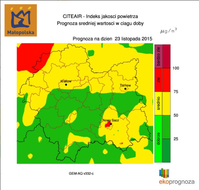 Prognoza na 23 listopada (jakość powietrza).