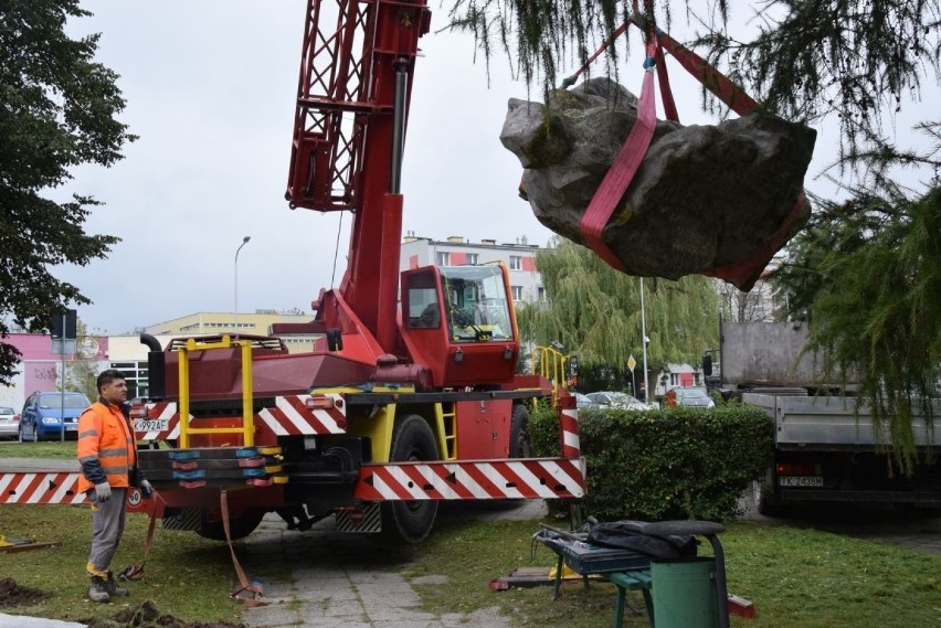 Wielka operacja w Kielcach! Rzeźba z osiedla trafiła do ogrodu botanicznego. Potrzebny był dźwig [ZDJĘCIA, WIDEO]