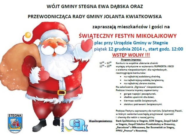 Stegna. Festyn mikołajkowy - plakat z programem