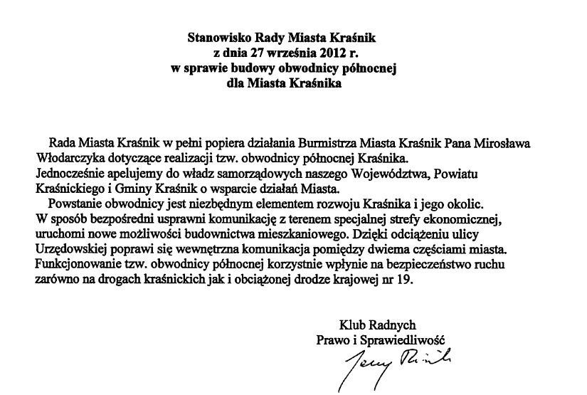 Radni przyjęli stanowisko w sprawie budowy obwodnicy północnej Kraśnika