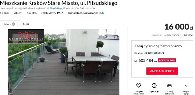 STYLOWY APARTAMENT typu PENTHAUS, II POZIOMY - 233 m2
TARAS z WIDOKIEM na WAWEL,KOPIEC KOŚCIUSZKI i KOŚCIÓŁ MARIACKI - 77m2.

Niewątpliwym atutem mieszkania jest ZNAKOMITA LOKALIZACJA - CENTRUM KRAKOWA, przy PLANTACH, ul.PIŁSUDKIEGO.
Apartament zajmuje dwie widokowe kondygnacje, okna wychodzą na wewnętrzne patio co zapewnia komfort, cisze i spokój.