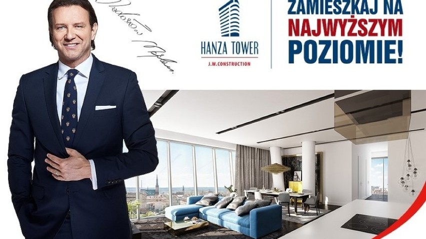 Szczecińską Hanzę Tower reklamuje Radosław Majdan 
