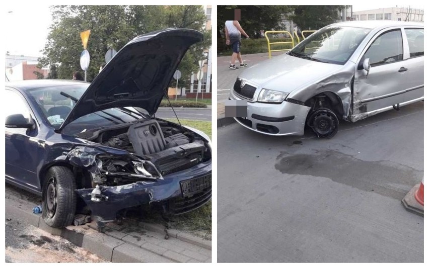 Wypadek na ulicy Okrzei we Włocławku. Zderzyły się dwie skody [zdjęcia, wideo]
