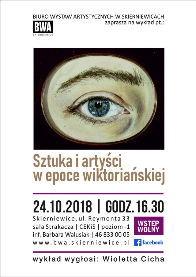 Kolejny wykład o sztuce w skierniewickim BWA odbędzie się w najbliższą środę, 24 października. Tym razem Wioletta Cicha będzie mówić na temat „Sztuka i artyści w epoce wiktoriańskiej”.
