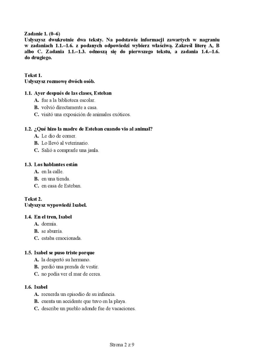Egzamin gimnazjalny 2014 - język hiszpański, poz....