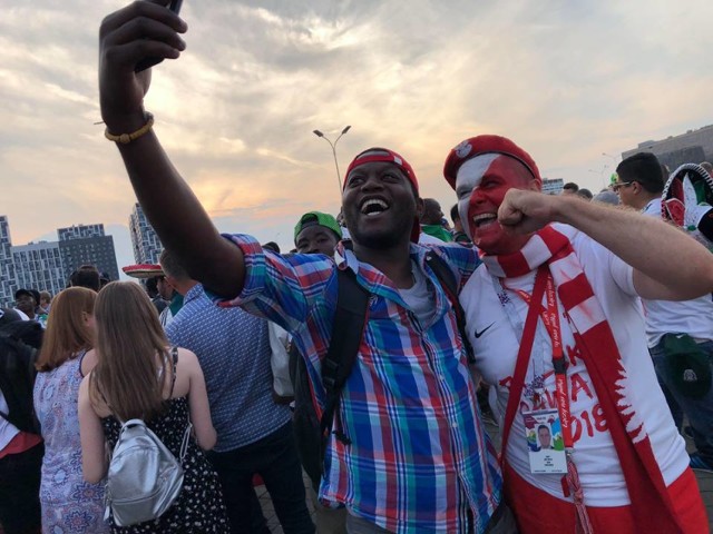 Piotrkowscy kibice na meczu Polska - Senegal w Moskwie na stadionie Spartaka