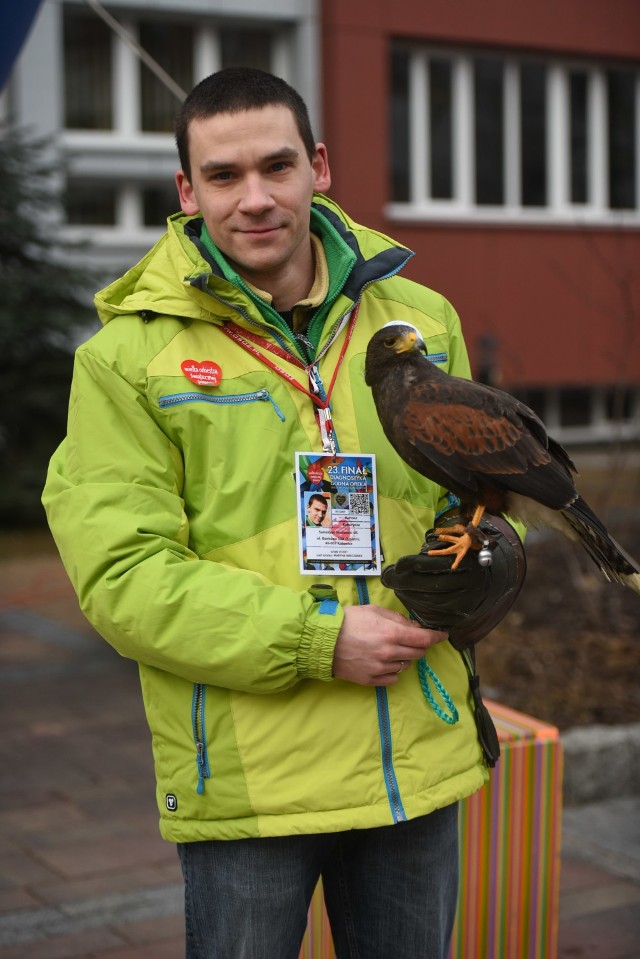 Atrakcją 23. finału WOŚP w Katowicach był pokaz ptaków drapieżnych na ulicy Bankowej