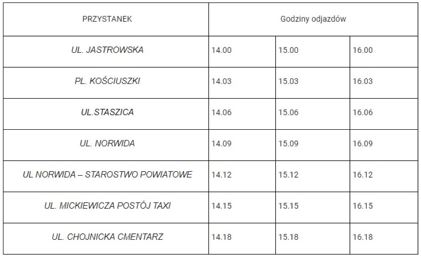 Rozkład jazdy komunikacji specjalnej w dniach 27 - 31 października w Złotowie