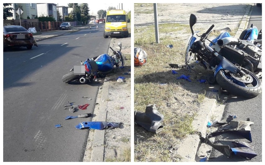 Groźny wypadek na ulicy Zielnej we Włocławku. Zderzenie motocyklisty z toyotą [zdjęcia]