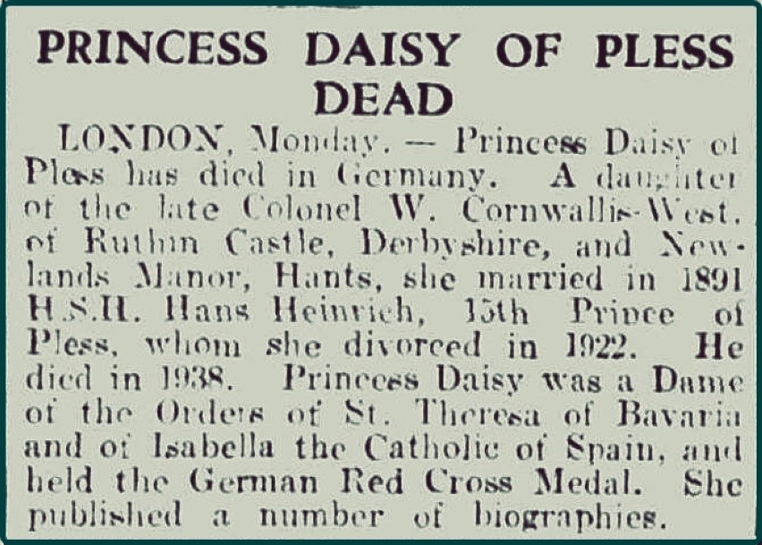 Informacja o śmierci księżnej Daisy opublikowana w...