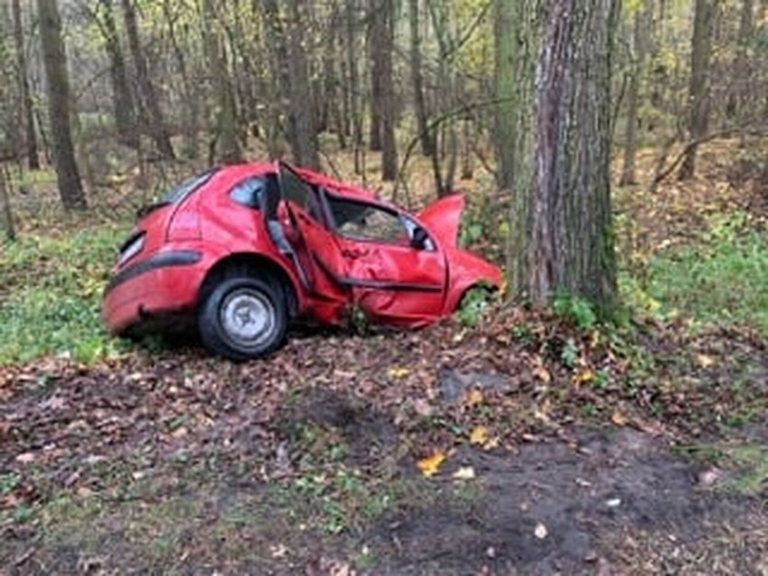 ]O 7.55 na ulicy Stawiszyńskiej w Brzeziu kierująca citroenem nie dostosowała prędkości do warunków panujących na drodze i zjechała do rowu, a następnie uderzyła w drzewo