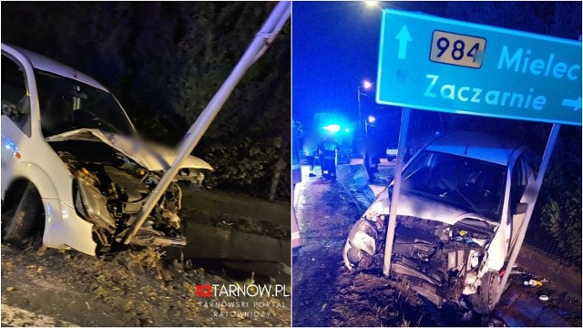 Na miejscu interweniowała straż pożarna i policja. Samochodem podróżowała jedna osoba. Na szczęście w wyniku zdarzenia nikt nie został ranny