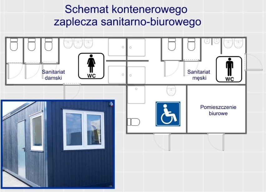 Schemat zaplecza sanitarno-biurowego