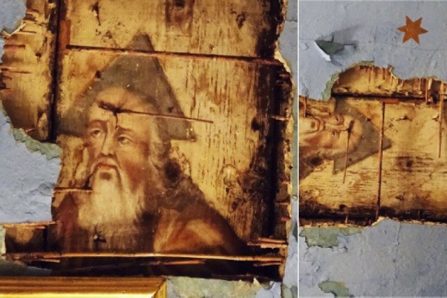 Wizerunek Boga Stwórcy odsłonił odpadający tynk z sufitu. Konserwatorzy zabytków będą badać, czy pod tynkiem nie ma więcej barokowych polichromii.