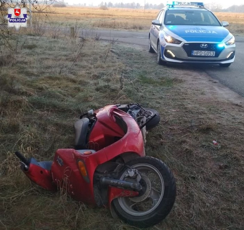 Wypadek kierowcy motoroweru w miejscowości Ostrówki. Mężczyzna był pijany