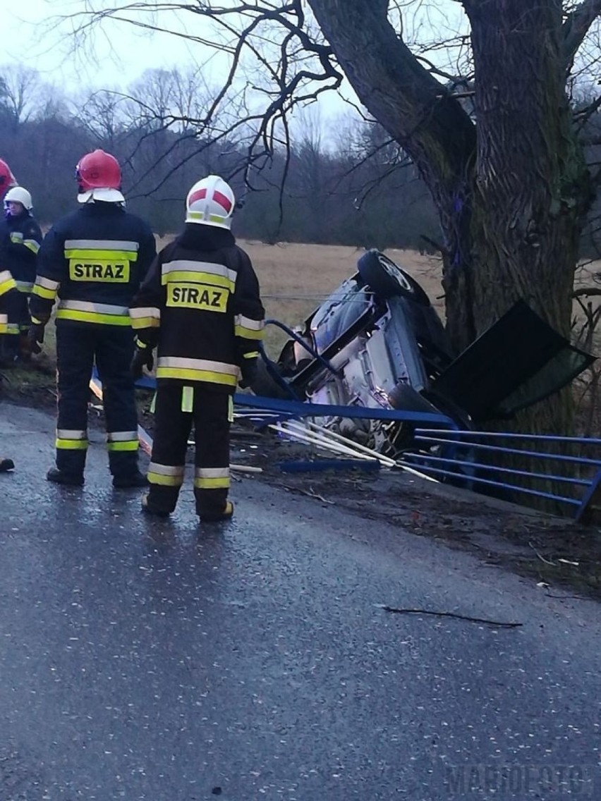 Samochód osobowy wypadł z drogi na trasie Radomierowice - Grabice [ZDJĘCIA]