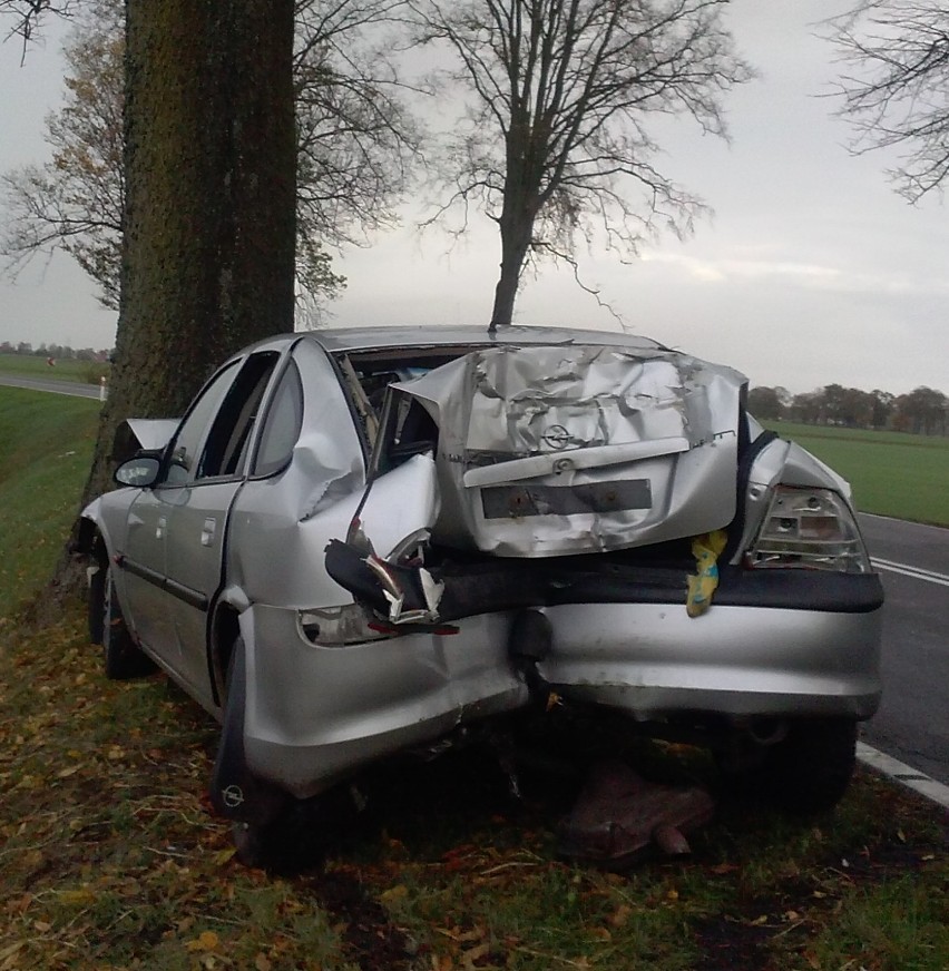 Wypadek koło Starego Pola. Opel vectra uderzył w drzewo, 1 osoba ranna