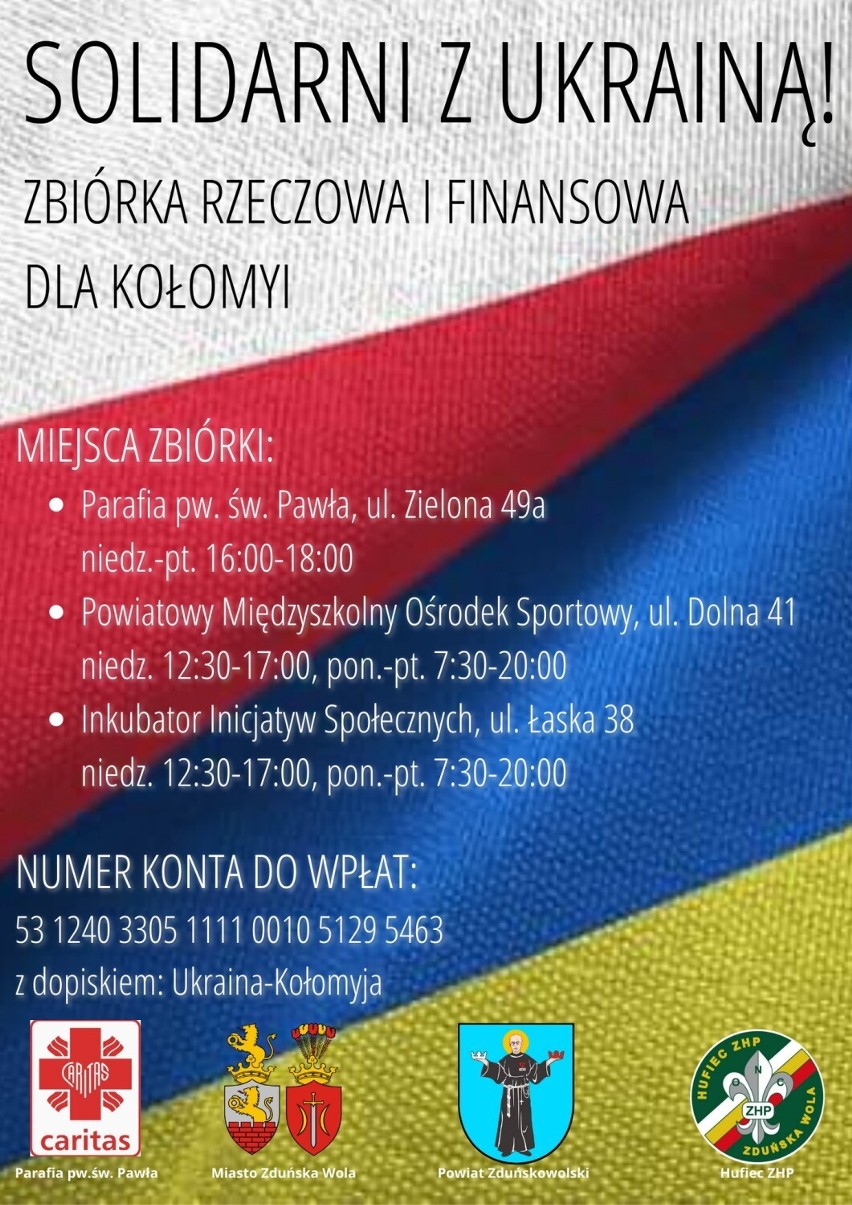Solidarni z Ukrainą. Zduńska Wola pomaga przyjaciołom z...