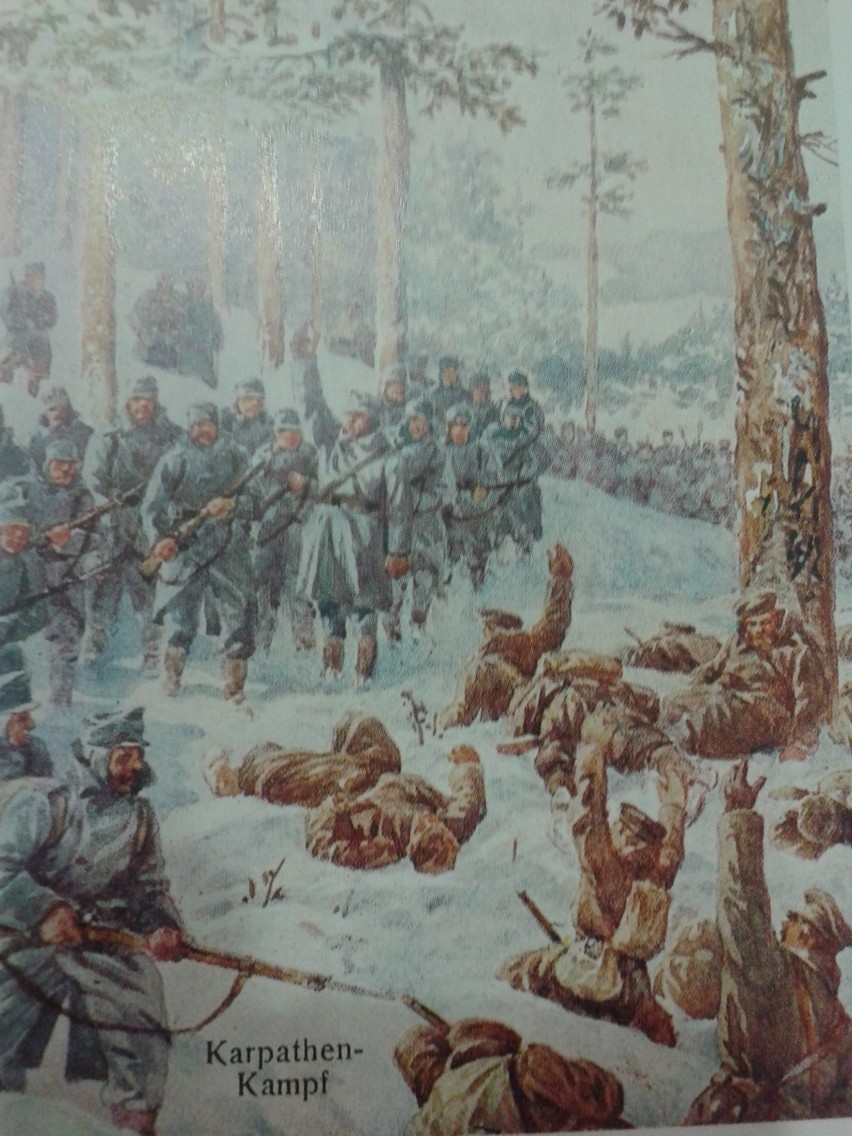 Wojenna zima 1915 rok - grafika z epoki prezentująca walki w...