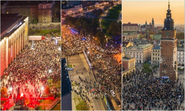 Protest kobiet w Krakowie przybierają różną formę. O ich skali najlepiej świadczą zdjęcia z powietrza.