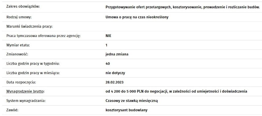 Praca dla kosztorysanta budowlanego.