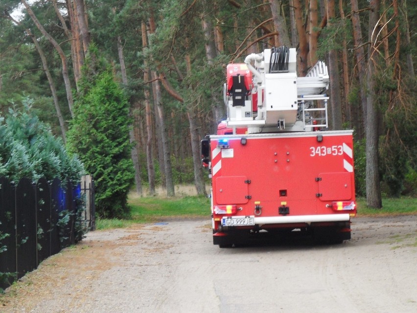 W Rowach strażacy usuwali drzewo, które wichura przewróciła na domek letniskowy