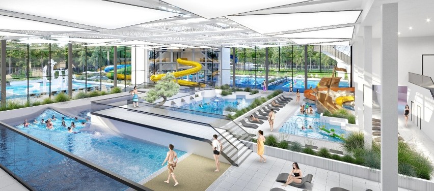 W Stalowej Woli w miejsce starych basenów za cztery lata powstanie super aquapark z wieloma atrakcjami. Zobaczcie zdjęcia