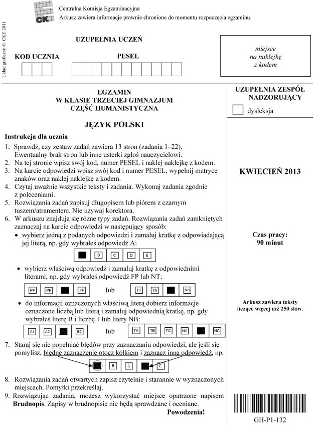 Sprawdź swoją wiedzę. Prezentujemy Arkusze z egzaminu gimnazjalnego 2013 z j. polskiego. Odpowiedzi znajdziesz TUTAJ