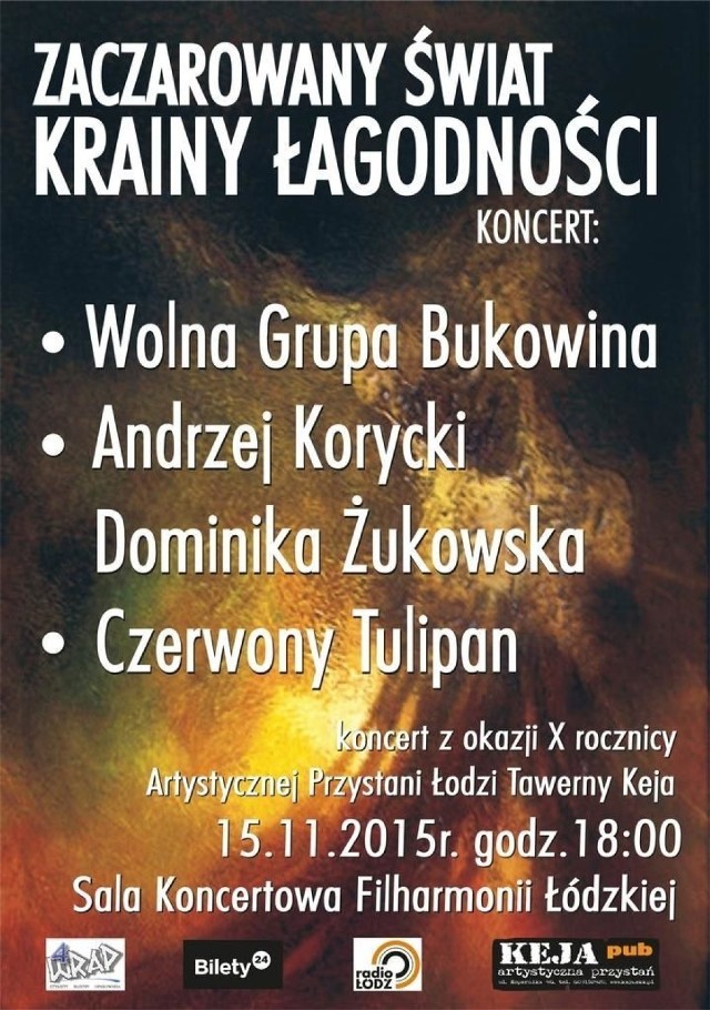 Plakat koncertu z okazji X rocznicy artystycznej przystani Keja Pub w Łodzi.
